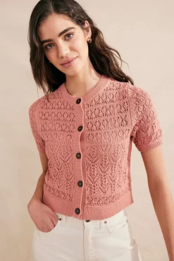 Boden Pink Pointelle Crew Neck Cardigan -Roman Store 113229s3 scaled