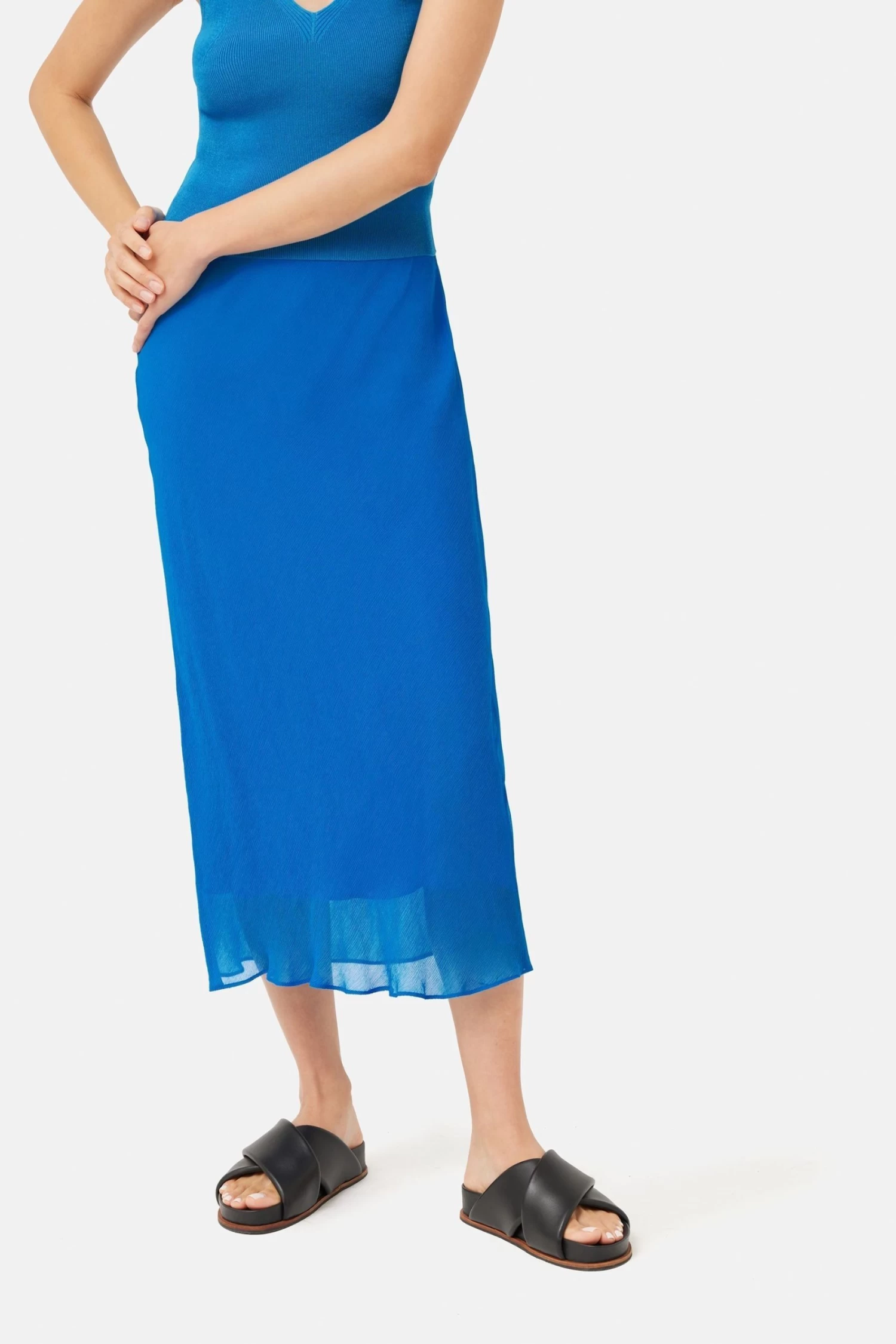 Jigsaw Blue Crinkle Bias Maxi Skirt 1 Jigsaw Blue Crinkle Bias Maxi Skirt