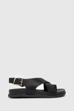 Schuh Thalia Toe Loop Footbed Black Sandals