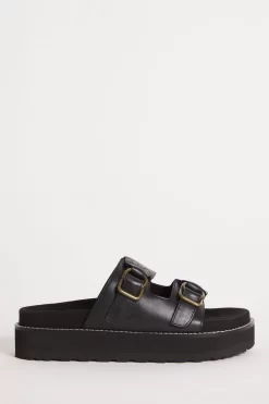 Simply Be Chuncky Buckle Footbed Wide Fit Black Sandals