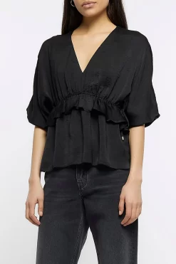 River Island Ruffle Tea Black Blouse