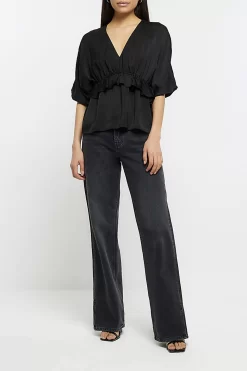 River Island Ruffle Tea Black Blouse -Roman Store 192054s3 scaled