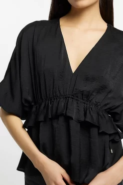 River Island Ruffle Tea Black Blouse -Roman Store 192054s4 scaled