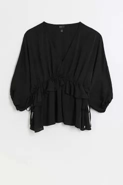 River Island Ruffle Tea Black Blouse -Roman Store 192054s5 scaled