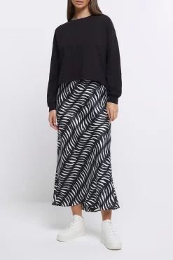 River Island Black Easy Bias Abstract Maxi Skirt