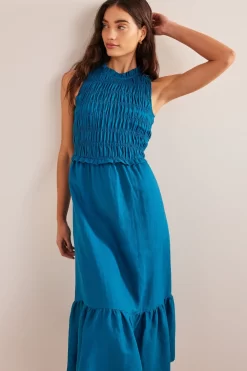 Boden Blue Smocked Linen Midi Dress -Roman Store 362770s3 scaled