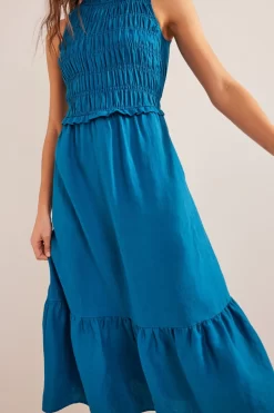 Boden Blue Smocked Linen Midi Dress -Roman Store 362770s4 scaled