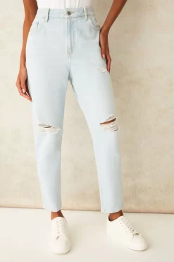 F&F Bleachwash Blue Ripped Mom Jeans