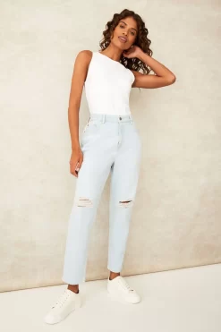 F&F Bleachwash Blue Ripped Mom Jeans 6 F&F Bleachwash Blue Ripped Mom Jeans -Roman Store 367472s3 scaled