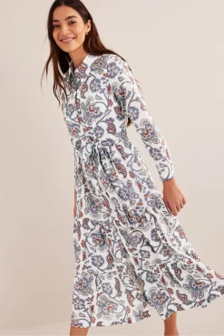 Boden Blue Tiered Cotton Maxi Shirt Dress