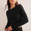 Boden Black Cropped Crochet Jumper