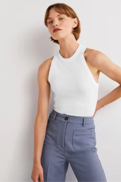 Boden White Cotton Ribbed Vest