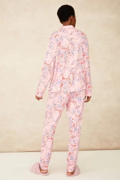 F&F Pink Soft Touch Floral Button Through Pyjamas Set -Roman Store 557426s3 scaled