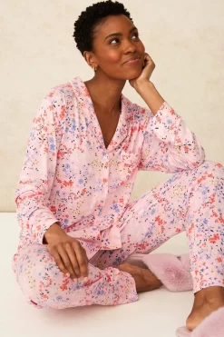 F&F Pink Soft Touch Floral Button Through Pyjamas Set -Roman Store 557426s4 scaled