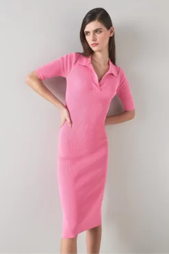 LK Bennett Pink Heidi Cotton-Blend Rib Knit Dress