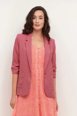 Cream Cocamia Ruched Sleeve Pink Blazer