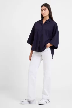 French Connection Blue Rhodes Sust Poplin Shortsleeve Popover Shirt -Roman Store 930098s3 scaled