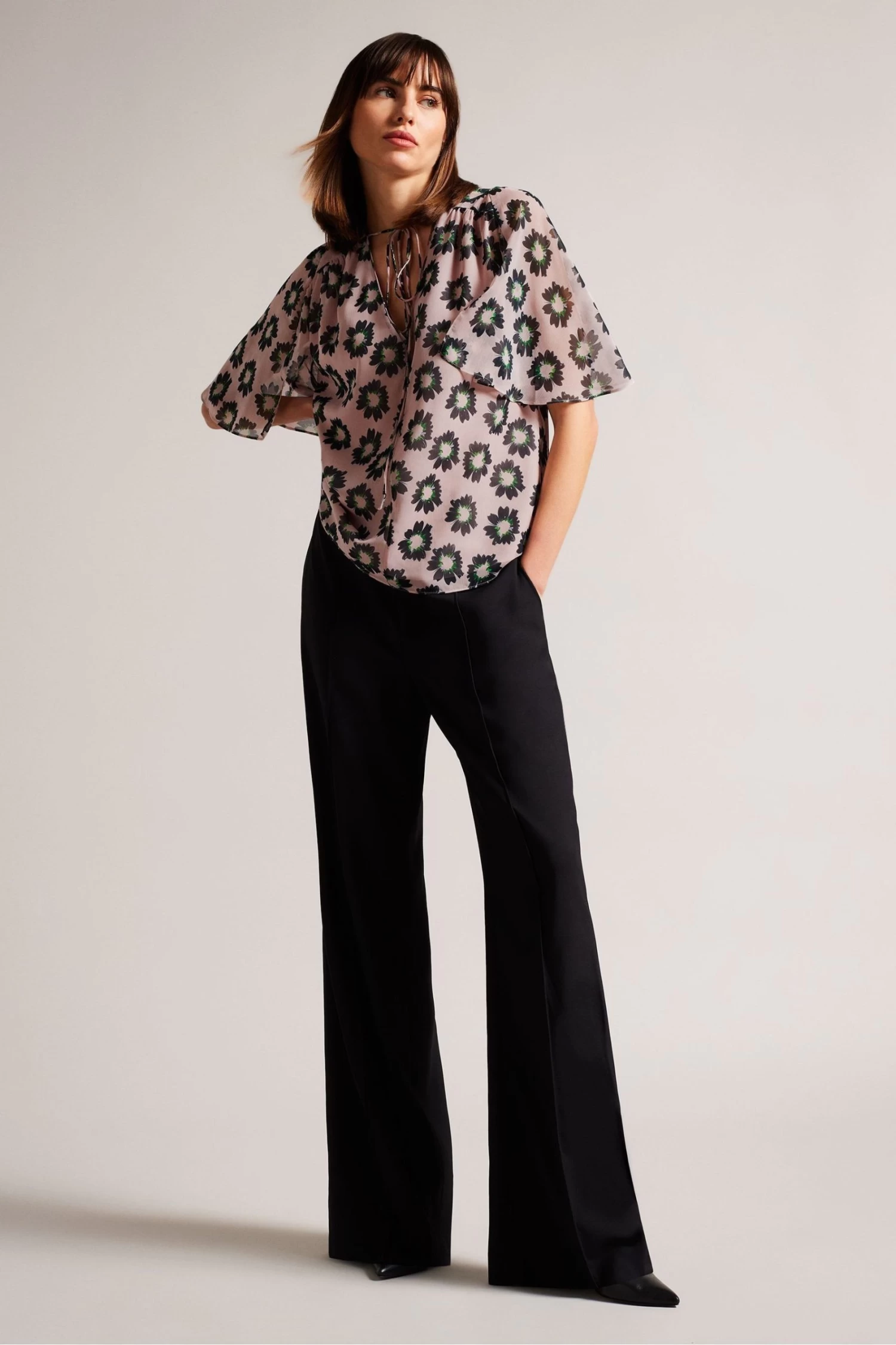 Ted Baker Pink Harlynn Split Sleeve Top With Neck Tie 1 Ted Baker Pink Harlynn Split Sleeve Top With Neck Tie