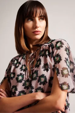 Ted Baker Pink Harlynn Split Sleeve Top With Neck Tie 8 Ted Baker Pink Harlynn Split Sleeve Top With Neck Tie -Roman Store 946914s3 scaled