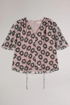 Ted Baker Pink Harlynn Split Sleeve Top With Neck Tie 9 Ted Baker Pink Harlynn Split Sleeve Top With Neck Tie -Roman Store 946914s4 scaled