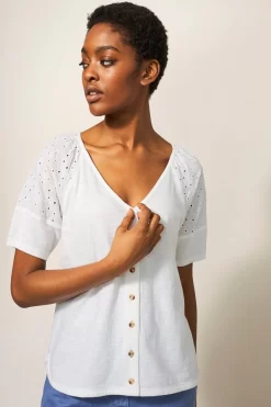 White Stuff White Broderie Mix Two Way Top