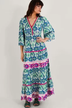 Monsoon Blue Willow Woodblock Print Dress