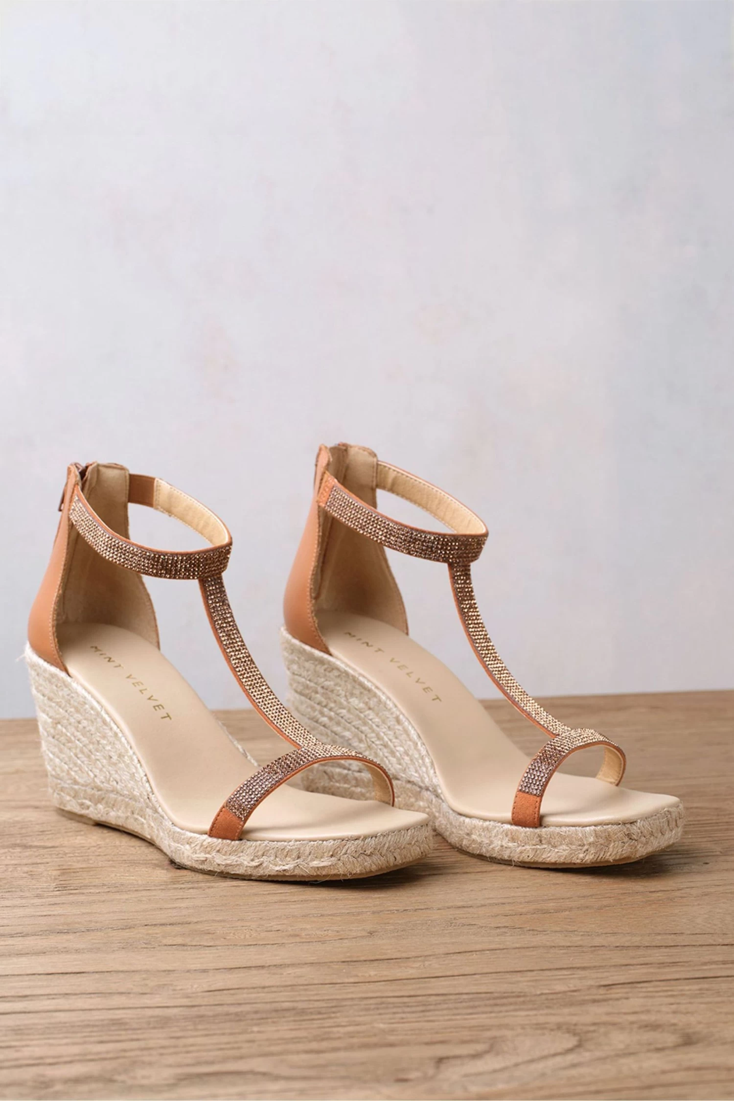 Mint Velvet Mint Velvet Lilian Embellished Brown Wedges 4 Mint Velvet Mint Velvet Lilian Embellished Brown Wedges - Image 4