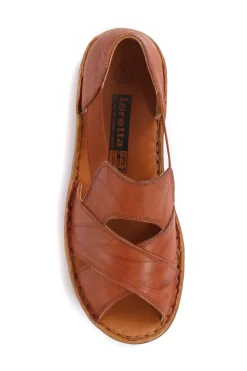 Loretta Tan Ladies Wide Fit Flat Leather Sandals -Roman Store A27143s4 scaled