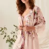 B By Ted Baker Pink Floral Satin Dressing Gown With Lace Details