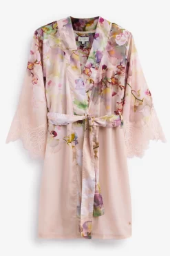 B By Ted Baker Pink Floral Satin Dressing Gown With Lace Details -Roman Store A61 428s5 scaled