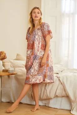 Next Lilac Purple Patchwork Floral Ruffle Cotton Nightie Slip