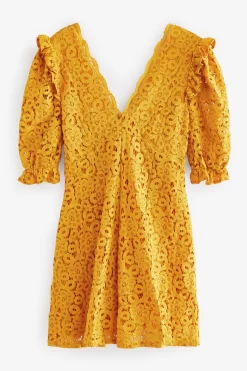 Next Ochre Yellow V-Neck Short Puff Sleeve Lace Mini Dress 9 Next Ochre Yellow V-Neck Short Puff Sleeve Lace Mini Dress -Roman Store C12 042s5 scaled