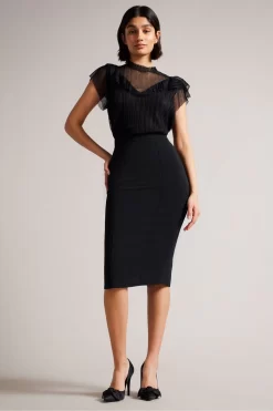 Ted Baker Raees Black Pintuck Detail Pencil Skirt
