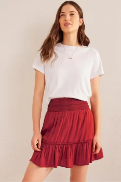 Boden Red Shirred Waist Mini Skirt