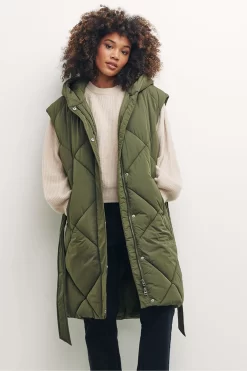 Nobody's Child Green Caroline Longline Diamond Quilted Puffer Gilet -Roman Store D16527s3 scaled