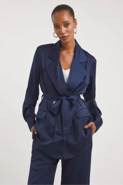 JD Williams Navy Blue Satin Tie Waist Jacket