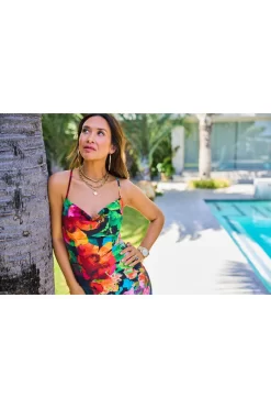 Myleene Klass Black Floral Satin Maxi Slip Dress -Roman Store D23838s8 scaled