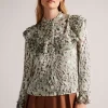 Ted Baker Green Indira Blouse With Ruffle Bib Detail