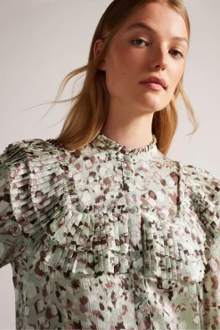 Ted Baker Green Indira Blouse With Ruffle Bib Detail -Roman Store D40087s4 scaled