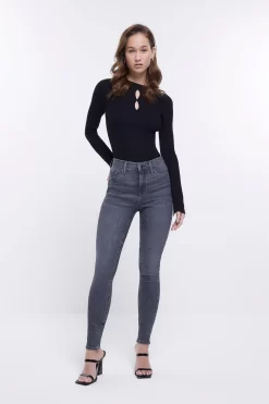 River Island Black Mid Rise Washed Jeans