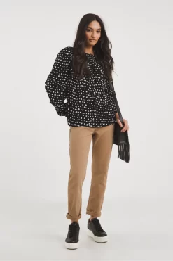 Jd Williams Black Spot Print Shirred Yoke Top With Frill Sleeves -Roman Store D52515s3 scaled