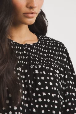 Jd Williams Black Spot Print Shirred Yoke Top With Frill Sleeves -Roman Store D52515s4 scaled