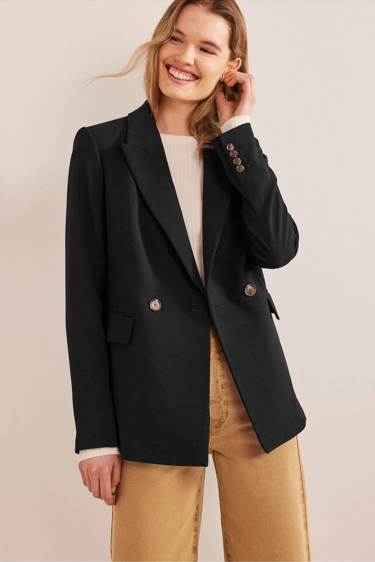 Boden Double Breasted Crepe Black Blazer 1 Boden Double Breasted Crepe Black Blazer