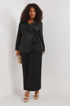 Simply Be Black Satin Back Crepe Tie Front Blazer