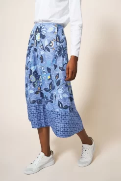 White Stuff Blue Ciara Linen Skirt