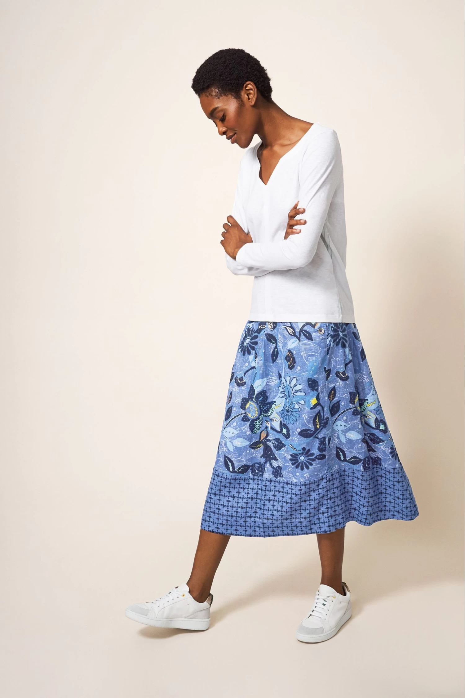 White Stuff Blue Ciara Linen Skirt 2 White Stuff Blue Ciara Linen Skirt - Image 2