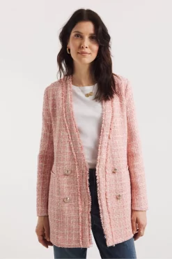 JD Williams Pink Rose Boucle Collarless Blazer