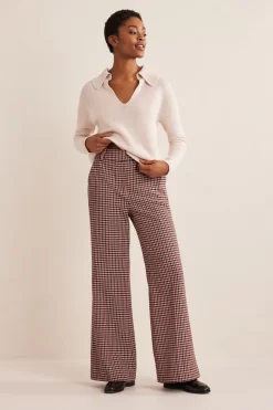 Boden Natural Relaxed Flare Wool Trousers
