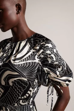 Ted Baker Faridda Black Printed Mini Dress With Puff Sleeves -Roman Store D66217s4 scaled
