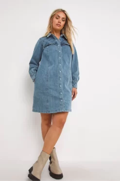Simply Be Denim Quilted Ruffle Detail Dress